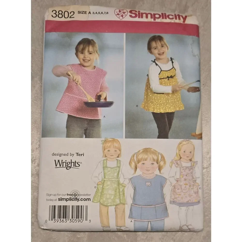 Simplicity 3802 Childs Aprons Baking Painter Gardening Sewing Pattern 3-8 UNCUT